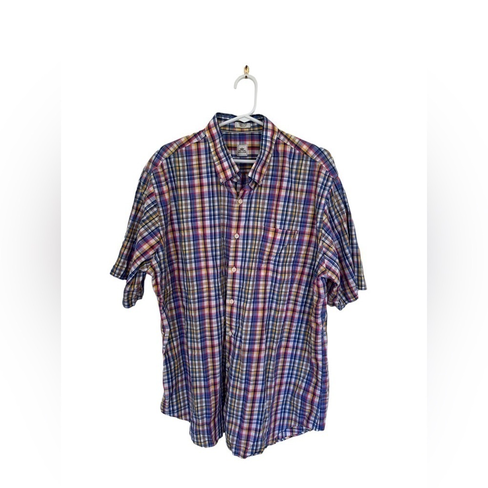 EUC Peter Millar Preppy Multicolor Plaid Short Sleeve Button-Up Shirt – Size XL